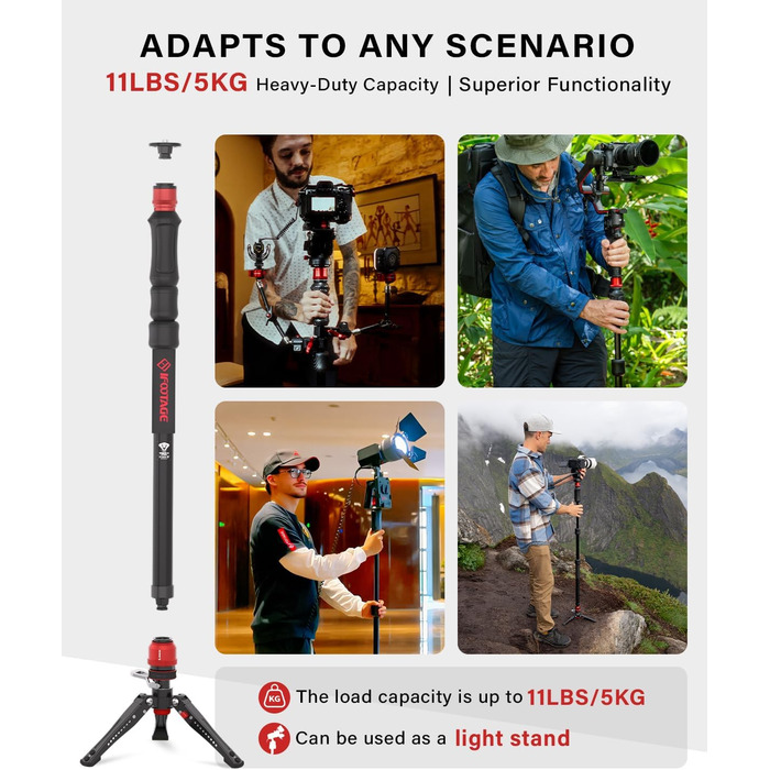 Монопод IFOOTAGE Cobra 3 C180F-P: вуглецеве волокно, 181 см, вантажопідйомність 8 кг