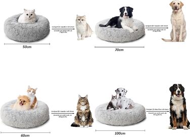 Кругле ліжко для собак та котів Caliyo, середнього розміру, 70 см (діаметр), світло-сіре, м'яке, знімний чохол, для прання та сушіння