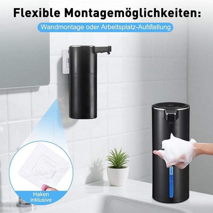 Автоматичний дозатор мила на стіну, сенсорний, 400 мл, USB, акумулятор 1800 mAh, для ванної, кухні, офісу (Білий). Підтримка чорного кольору та піни.