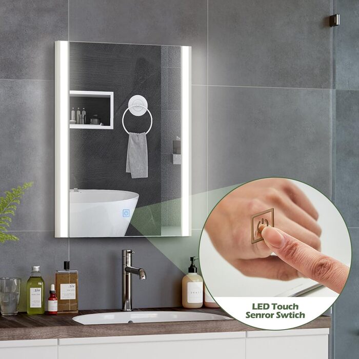 Дзеркало для ванної кімнати CLIPOP з підсвічуванням LED, сенсорне управління, IP44, 40x50 см