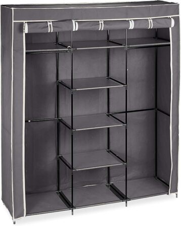 Relaxdays Fabric Clothes Closet, 9 Compartments, 2 Clothes Rails, HBT: 173 x 148 x 43 cm, Camping, Basement, Folding Closet, Anthracite, Fabric, 10019122-139