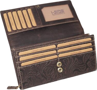 LEAS Women's Long Wallet Natural RFID Protection Genuine Leather, Dark Brown Vintage Collection