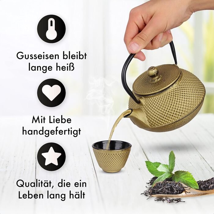 Чайник заварний чавунний TEEKANNE у японському стилі (800 мл) з нержавіючою сталею, преміум-якість