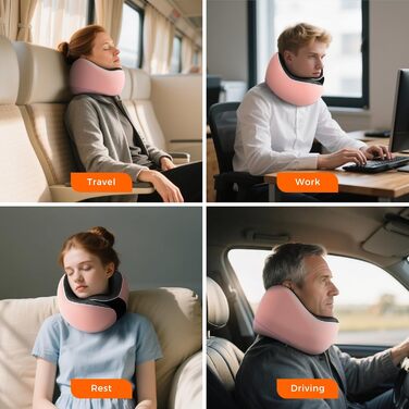 Подушка для шиї у подорожах: м'яка, з піною з пам'яті, з навушниками та маскою для очей (рожева)