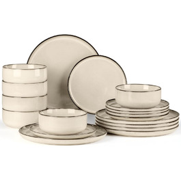 Набір посуду Onader для 6 осіб (18 предметів), керамічний сервіз, 6 тарілок для їжі, десертних тарілок, мисок для каші, стійкий до миття в посудомийній машині та подряпин (Karst Khaki)