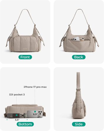 Сумка жіноча bagsmart через плече, кросбоді, м'яка пухова, бежева. Робоча сумка з відділеннями для подорожей, школи, університету