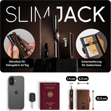 Slimjack Смарт-гаманець з відділенням для монет RFID захистом - чоловічий алюмінієвий картхолдер для карт та монет, темно-коричневий