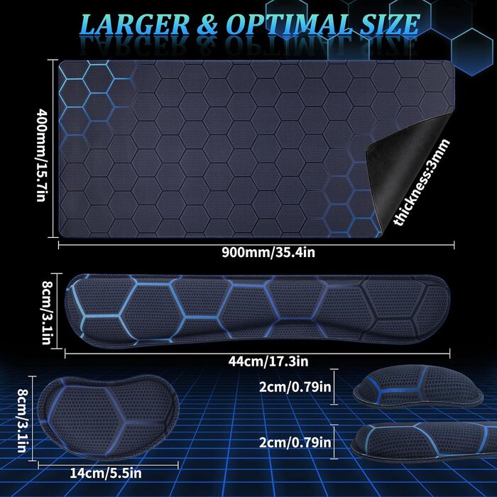 Ігровий килимок для миші Niviy Gaming Mousepad XXL 900x400мм, топографічний принт, синьо-зелений, з 2 підставками для зап'ясть