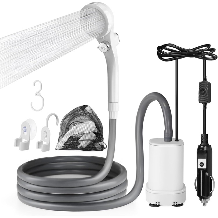 AUTOPkio Camping Shower 12V, Portable Plug-and-Play Outdoor Camping Shower Set with Upgraded Pump for RV, Travel, and Car Washing (Without Spray Gun)