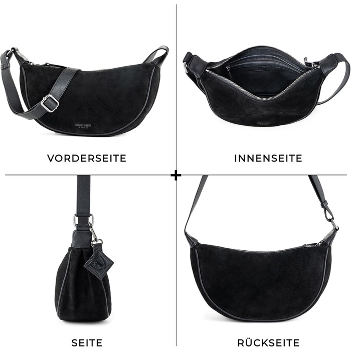 Сумка через плече Berliner Bags Luna, шкіряна жіноча, чорна замша, напівмісяць