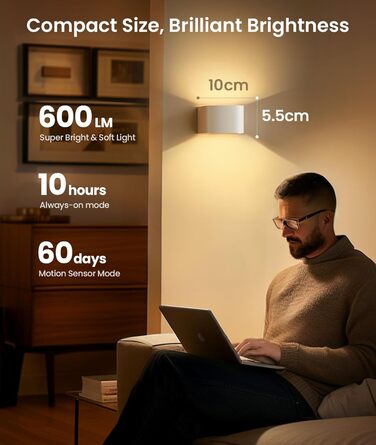 Настінне LED-світильник FULEN з датчиком руху, пультом керування, 3 кольори, регулювання яскравості, 2 шт.