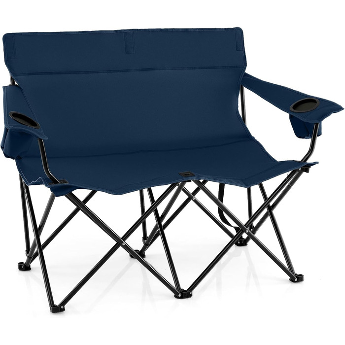 Крісло для кемпінгу Costway на 2 особи, розкладне з підсклянниками та підлокітниками, 300 кг, з сумкою, для кемпінгу, пікніка, риболовлі (Блакитний)
