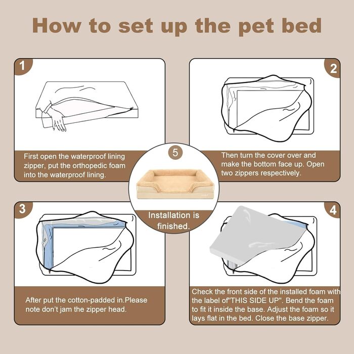 JOYELF Orthopedic Dog Bed for Large Dogs, Waterproof Foam Sofa with Removable, Washable Cover and Non-Slip Bottom for Small to Medium Dogs - (X-Large - 110*82*20cm, Khaki)