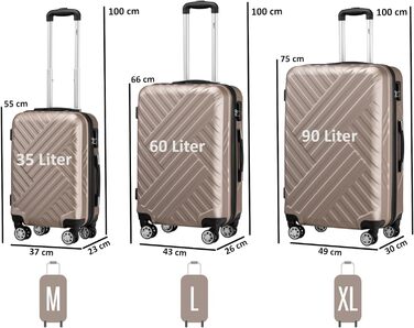 Набір валіз Zelsius 3 шт. Champagne | ABS, з кодовим замком, роздільниками всередині | Ручна валіза, набір валіз, Trolley, велика валіза