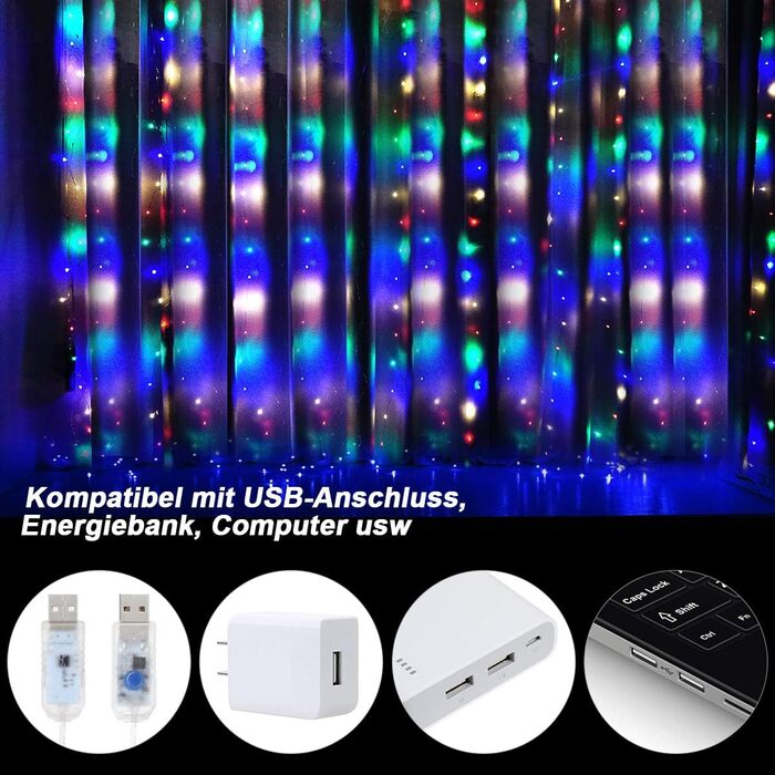 LED штора Anpro 3x3м, USB, 320 LED, 8 режимів, тепле світло - декор для дому