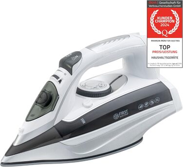 Парове прасування TZS First Austria I 3100W з керамічною підошвою, самоочищенням, вертикальним прасуванням, захистом від накипу, сухим прасуванням, резервуар 0,45л, 1,4 кг, сірий/білий