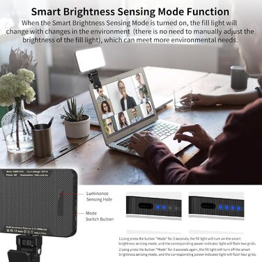 LED-відеолампа Newmowa NMW-80AI для селфі, TikTok, відеоконференцій та макіяжу, з датчиком світла