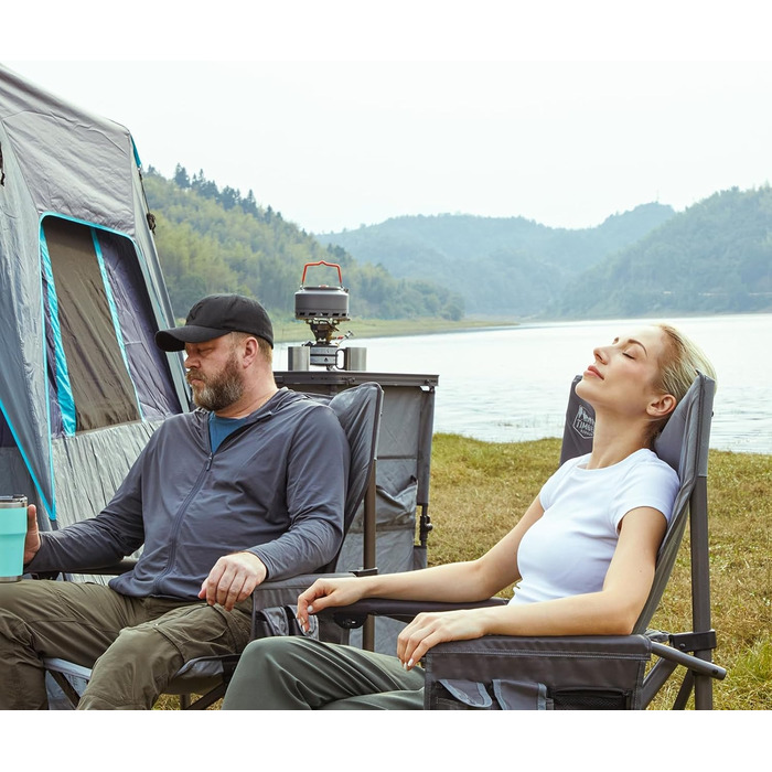 Крісло для кемпінгу Timber Ridge XXL, 230 кг, широке сидіння 62 см, висока спинка, підсклянник, міцні підлокітники для кемпінгу, пікніка, саду та балкону