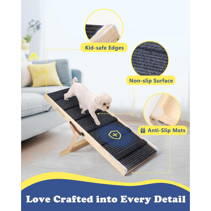Сходинки для собак до ліжка та дивану – захист суглобів, антиковзаючі, складані, регульовані, портативні, для собак до 16 кг (до 30 кг)