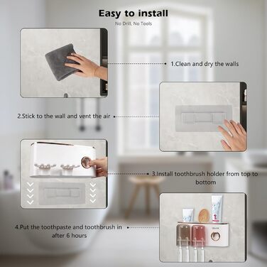 Wall Mounted Toothbrush Holder, 2 Cup Toothbrush Holder Wall Mount with Toothpaste Dispenser Toothbrush Holder for Bathroom - Toothbrush Holder & Bathroom Accessories