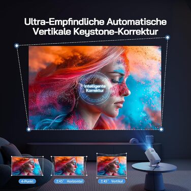 WOLFANG Міні проєктор 4K з Netflix, 26000 люмен, WiFi 6, Smart, 50% Zoom, корекція трапеції, 180° поворот, сумісний з TV Stick/iOS/Android/PC/PS5/HDMI/AV