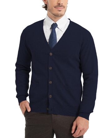 Чоловічий кардиган Kallspin з 100% бавовни, V-подібний виріз, довгі рукави, на ґудзиках та з кишенями, темно-синій, розмір M