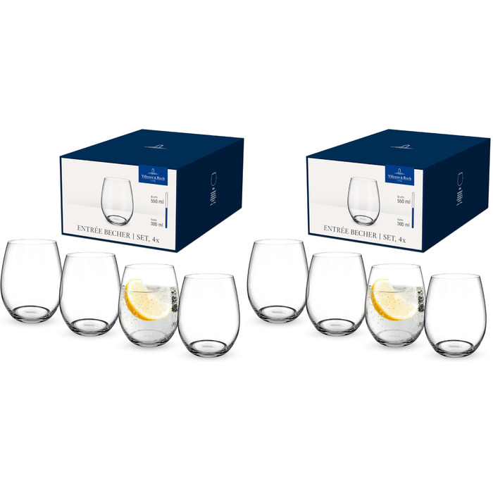 Набір склянок для води Villeroy & Boch Entree 4 шт, 250 мл, кришталь, для десертів, смузі, соку, безпечні для посудомийної машини