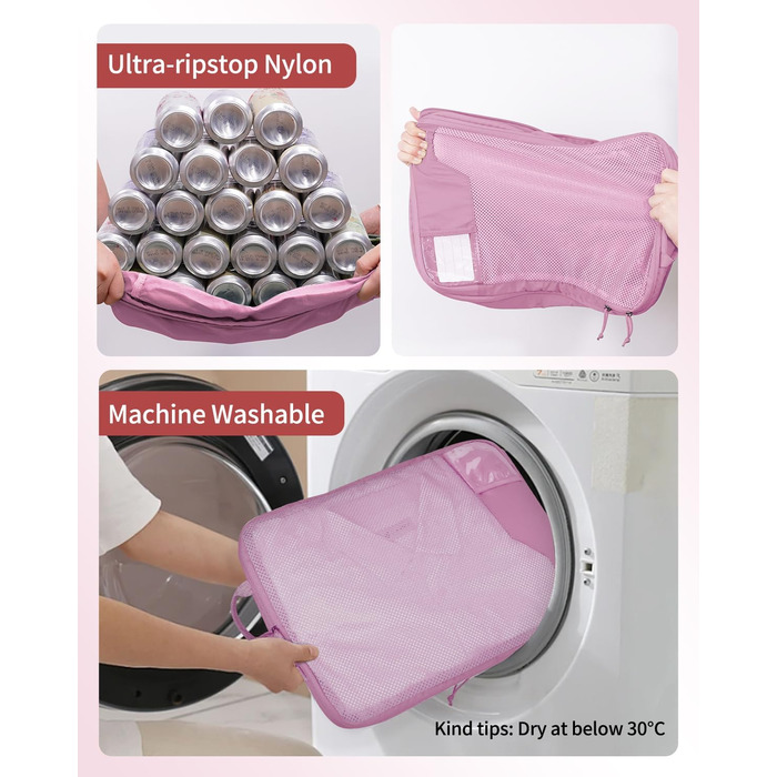 Органайзери для валізи ECOHUB (4 шт.) з мішком для одягу, набір екологічних пакувальних кубів для рюкзака та валізи, зелений/рожевий