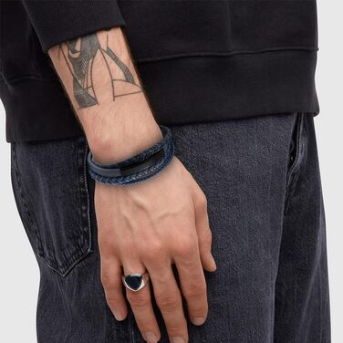 Чоловічий шкіряний браслет Lederarmband з нержавіючої сталі: плетіння, магнітний замок, гравіювання (синій, коричневий, чорний) 21 см