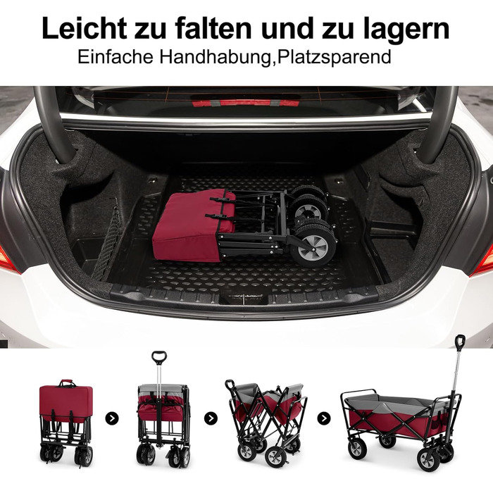 Візок-теліжка EUGAD Bollerwagen 100л Fuchsia + Grau, складаний, для саду, кемпінгу, пляжу, вантажопідйомність 180 кг