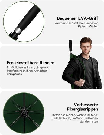 TECKNET Гольф-парасолька XXL, велика парасолька, штормостійка, автоматична, з EVA-ручкою, для жінок та чоловіків (зелена, діаметр 150 см)