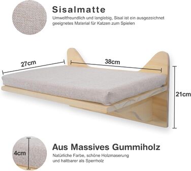 Кігтеточка-стінка для котів, велика полиця для кріплення до стіни, 38 x 27 см