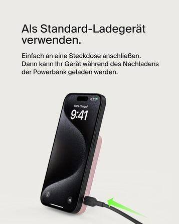 Powerbank Belkin BoostCharge Pro 10000mAh з Qi2 та MagSafe, рожевий, з інтегрованим підставкою, для iPhone 17, Air, 16, 15, 14, Pixel та інших