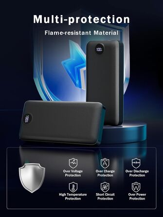 Power Bank 50000mAh з LED дисплеєм: Швидка зарядка 22.5W, 3 виходи USB-C, 2 входи, сумісний з Samsung, iPad, Android, чорний