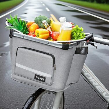 COFIT Складний велосипедний кошик, знімний багатоцільовий кошик для велосипеда, для тварин, покупок, щоденних поїздок, кемпінгу та активного відпочинку. Сірий, з бічними кишенями