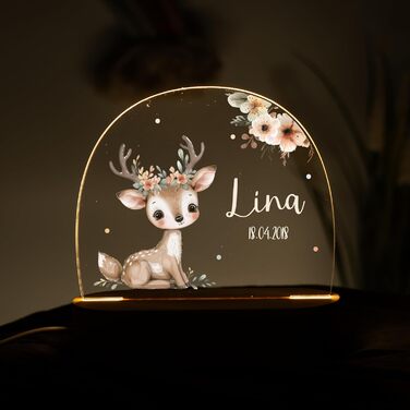 Нічник для дітей з іменем, персоналізована нічна лампа з регулюванням яскравості, дитячий світильник із милим мотивом оленятка – подарунок на хрестини, народження, Великдень, для новонароджених