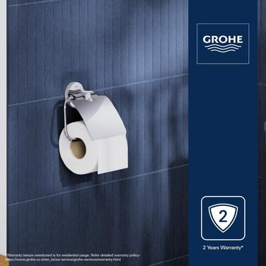 Тримач для туалетного паперу GROHE Essentials, хромований, круглий, з кришкою (набір 2 шт.), монтаж без свердління, арт. 40367001