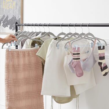 Вело Преміум плюшеві вішалки для одягу з металевими кліпсами, антиковзні та економні, з 1 магічною вішалкою та 2 тримачами для краваток, ідеальні для жінок та чоловіків, 20 шт. (20-PACK, Сірий)