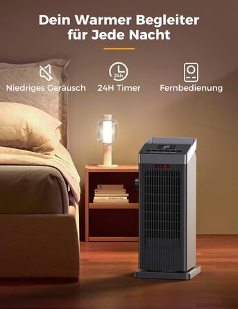 Електричний обігрівач QEXREED 2000W з PTC термостатом, 4 режими, таймер 24 год, дистанційне керування, захист від перегріву та перекидання, для дому та офісу