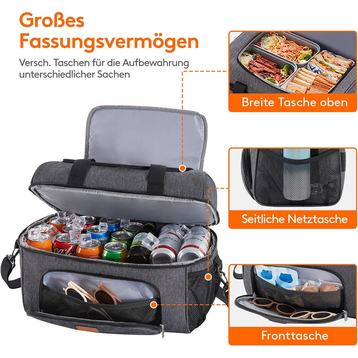 Термосумка LifeWit 23L для пікніка, пляжу, роботи та подорожей (темно-сірий)