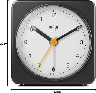 Braun Classic Analog Alarm Clock with Snooze Function and Light, Silent Quartz Movement, Crescendo Alarm, Black and White Model BC03BW.