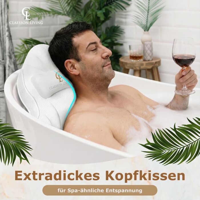 Подушка для ванни для всього тіла 126x41 см з підголовником, підтримкою для шиї, спини та ніг. Біла, тепла біла. У комплекті: мішок для прання/подорожі та гачок для сушіння.