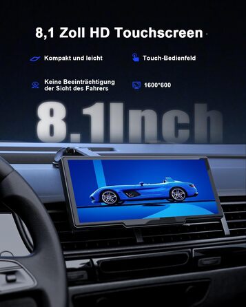 Бездротовий 8,1'' CarPlay дисплей Avylet з IPS-екраном, IP67 камерою заднього виду, GPS-навігацією, Bluetooth 5.0, Mirror Link, FM/AUX, для Android Auto та Apple CarPlay