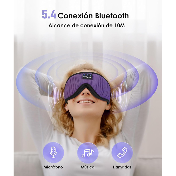 Маска для сну з навушниками TPfocus для бічних сновців Bluetooth, миюча, блокує світло, з мікрофоном, фіолетова