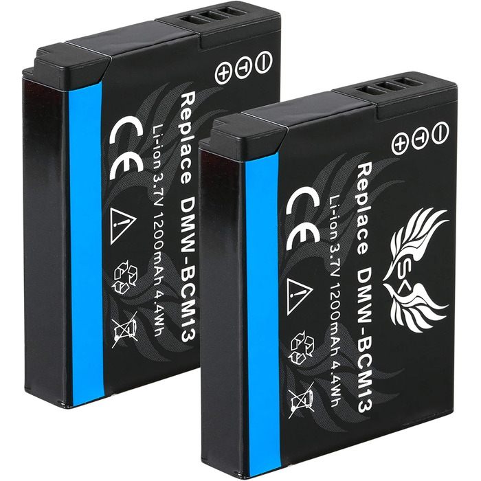 Запасний акумулятор 2x 1200mAh для Panasonic Lumix DMC-FT5 TZ40 TZ41 TZ55 TZ61 TZ71 ZS30 + зарядний пристрій (DMW-BCM13 / DMW-BCM13E)