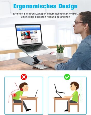 Підставка для ноутбука Babacom, регульована по висоті, складна, з алюмінієвого сплаву, ергономічна, з вентиляцією, сумісна з MacBook Air, Pro та іншими ноутбуками 10-16' (сіра)