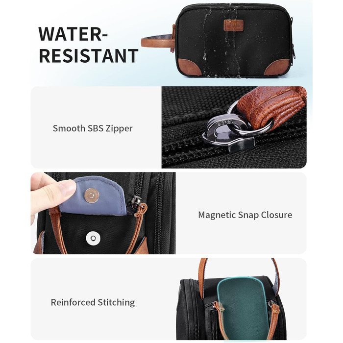 Чоловіча дорожня косметичка ECOHUB, водонепроникна, з відділенням для мокрого одягу, з ремінцями, з перероблених матеріалів, з подвійною блискавкою (Синьо-зелений, Чорний)