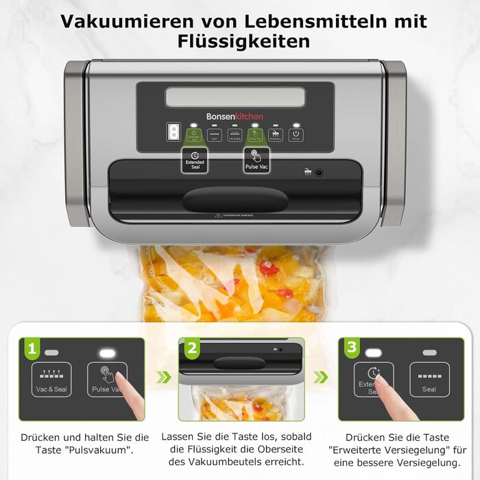 Вакуумний пакувальник Bonsenkitchen 15 л/хв - високопродуктивний, сертифікований, з інтегрованим ножем та 2 рулонами