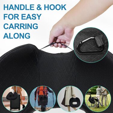 Ортопедична подушка для сидіння (кільце) для геморою та куприкового болю, подушка у формі пончика, Memory Foam, чорна, стандартна