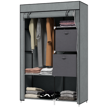 HOMCOM Fabric Wardrobe Folding Closet with Drawers and Clothes Rail Dark Grey with Zippered Non-Woven Fabric for Space-Saving Storage